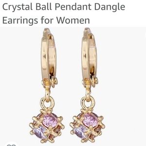 Pink Zircon Crystal Octogan Shaped Gold Plated Huggies Earrings